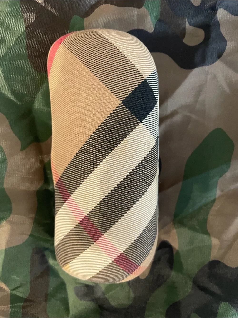 Burberry Beige Plaid Hard Sunglasses Case with Pink Accents